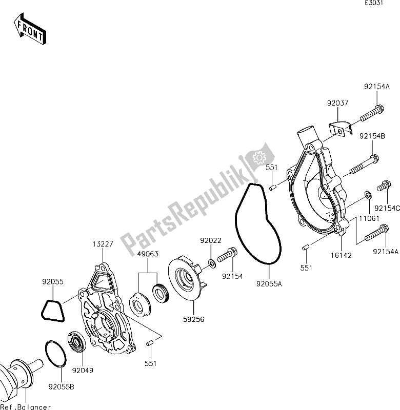 Alle onderdelen voor de 25 Water Pump van de Kawasaki KLE 650 Versys L 2018