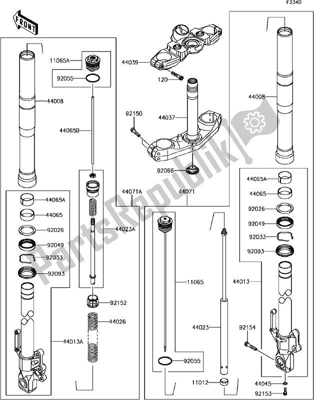 Alle onderdelen voor de F-10front Fork van de Kawasaki KLE 650 Versys 650L Lams 2017