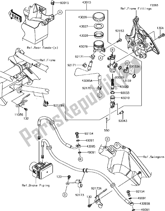 All parts for the F-7 Rear Master Cylinder of the Kawasaki KLE 650 Versys 650L Lams 2017