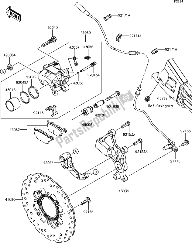 All parts for the F-8 Rear Brake of the Kawasaki KLE 650 Versys 650L Lams 2017