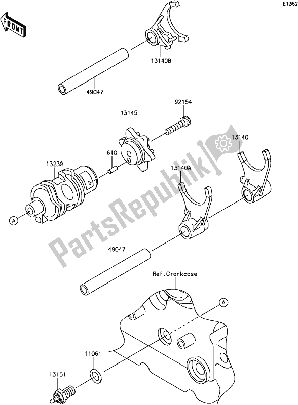 Alle onderdelen voor de B-14gear Change Drum/shift Fork(s) van de Kawasaki KLR 650 2017