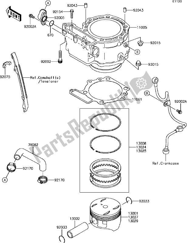 Alle onderdelen voor de B-5 Cylinder/piston(s) van de Kawasaki KLR 650 2017