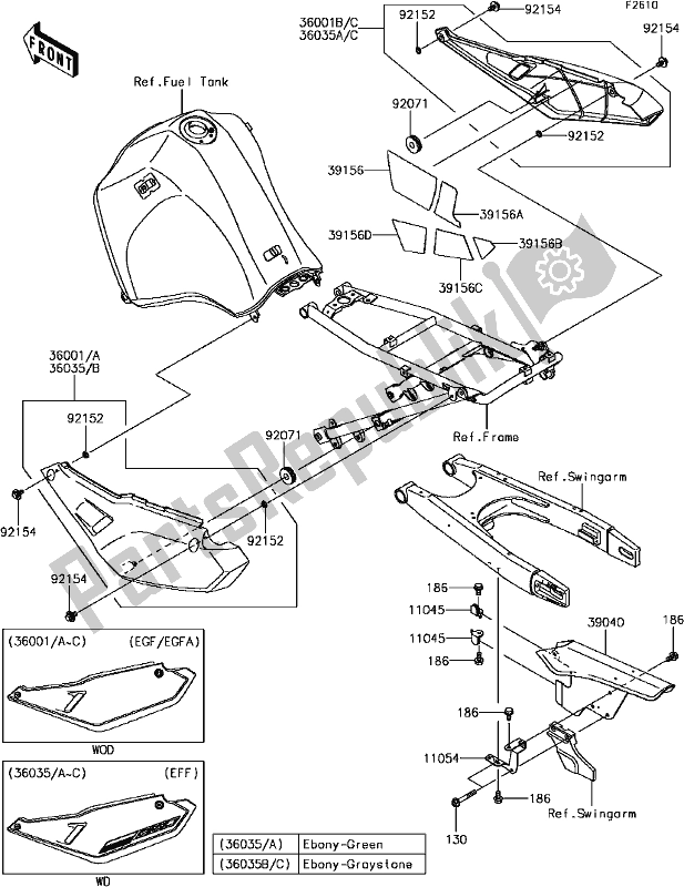 Alle onderdelen voor de E-14side Covers/chain Cover van de Kawasaki KLR 650 2017