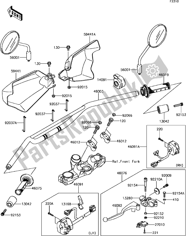 Alle onderdelen voor de E-8 Handlebar van de Kawasaki KLR 650 2017