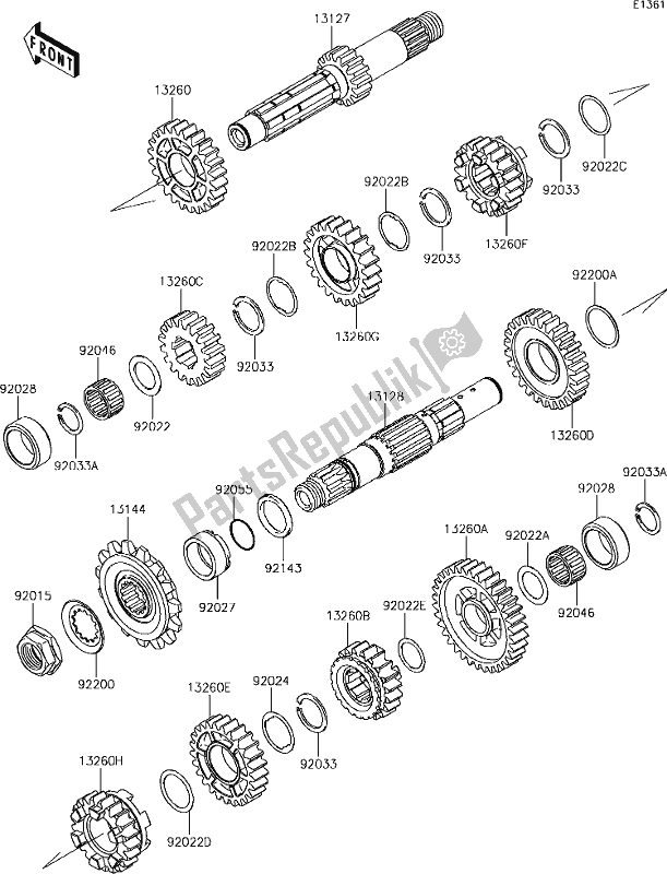 All parts for the 11 Transmission of the Kawasaki KLR 650 2018