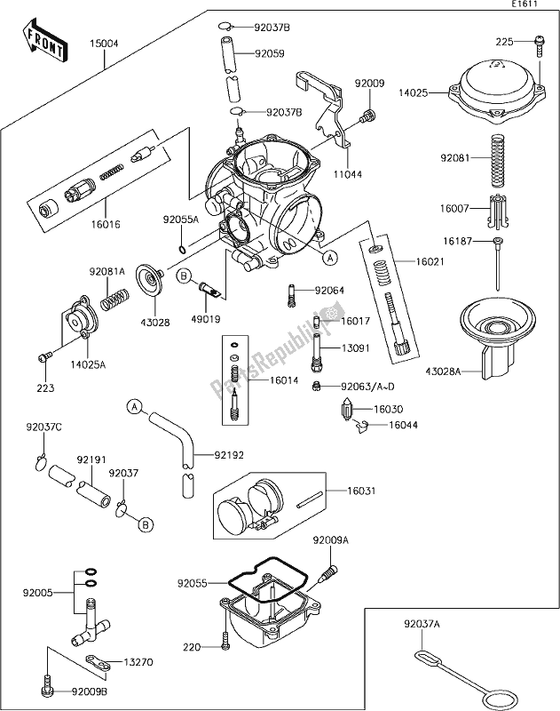 All parts for the 16-1carburetor of the Kawasaki KLR 650 2018