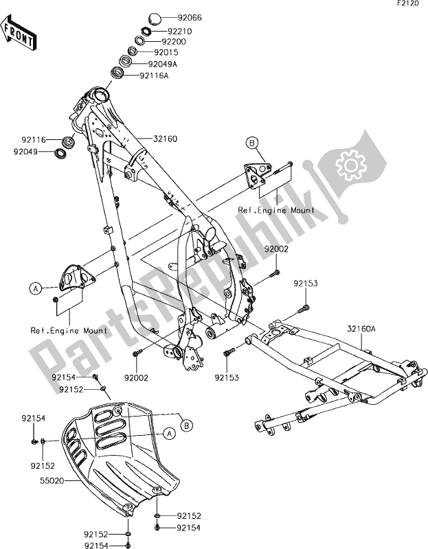Alle onderdelen voor de 23 Frame van de Kawasaki KLR 650 2018