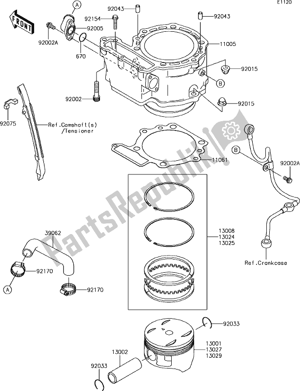 All parts for the 3 Cylinder/piston(s) of the Kawasaki KLR 650 2018
