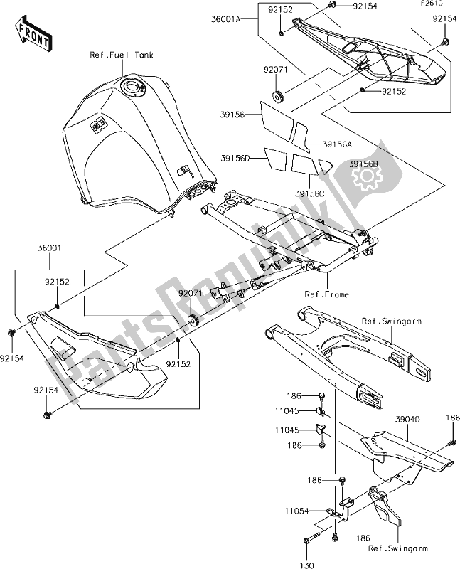 All parts for the 46 Side Covers/chain Cover of the Kawasaki KLR 650 2018