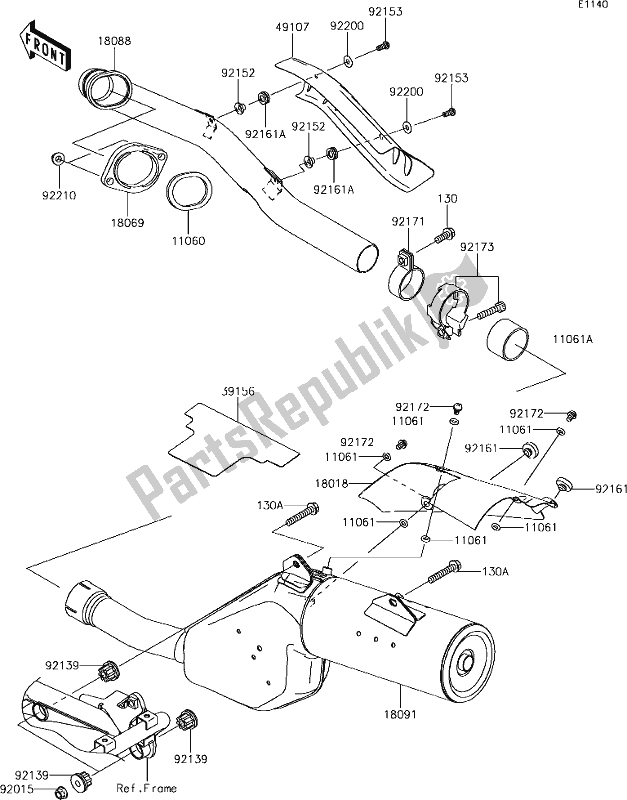 All parts for the 5 Muffler(s) of the Kawasaki KLR 650 2018