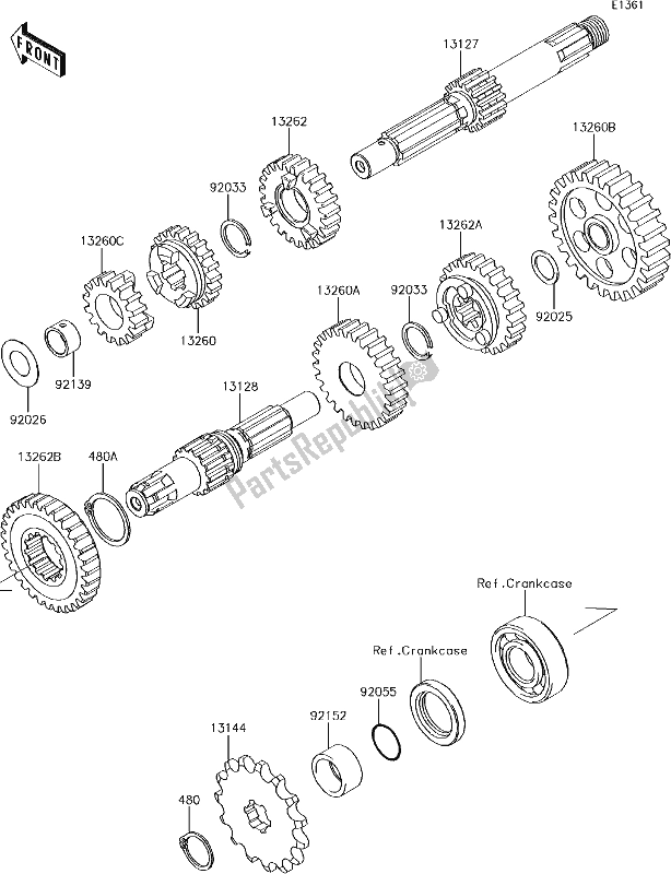 All parts for the 10 Transmission of the Kawasaki KLX 110 2017