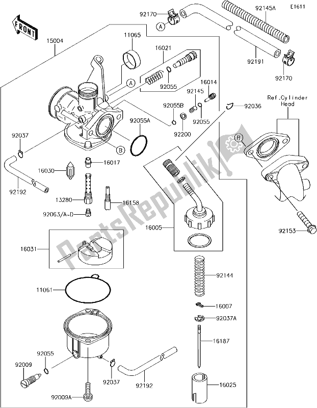 All parts for the 15 Carburetor of the Kawasaki KLX 110 2017