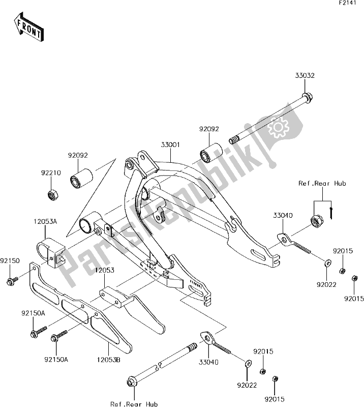 Alle onderdelen voor de 22 Swingarm van de Kawasaki KLX 110 2017