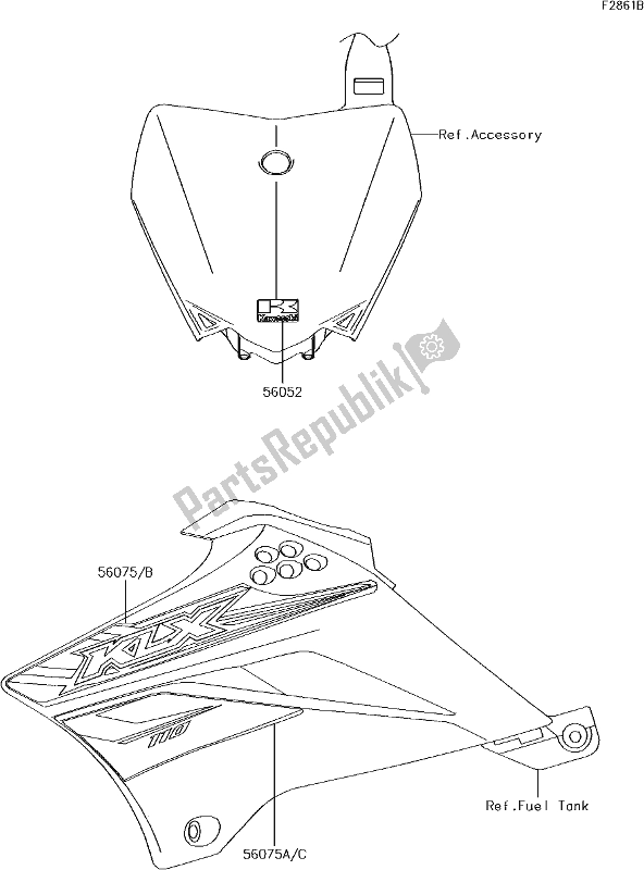 All parts for the 42 Decals(chf) of the Kawasaki KLX 110 2017