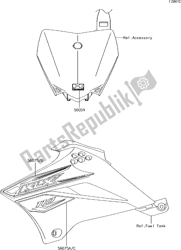 Alle onderdelen voor de 43 Decals(cjf) van de Kawasaki KLX 110 2017