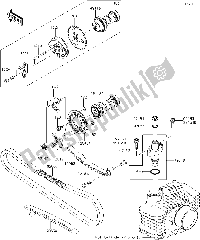 Alle onderdelen voor de 6 Camshaft(s)/tensioner van de Kawasaki KLX 110 2017