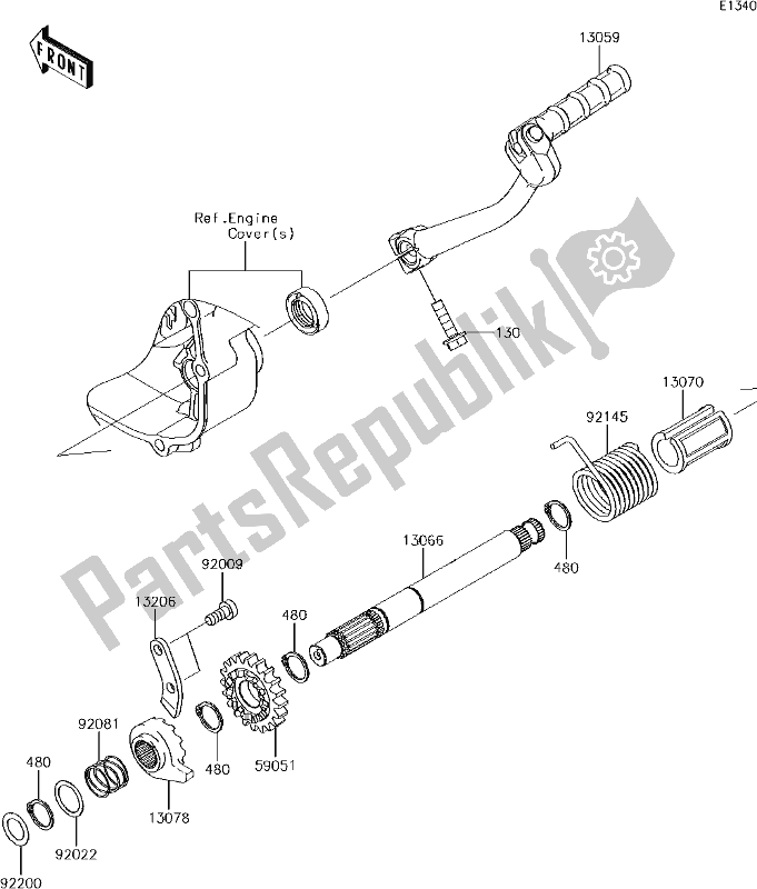 Alle onderdelen voor de 8 Kickstarter Mechanism van de Kawasaki KLX 110 2017