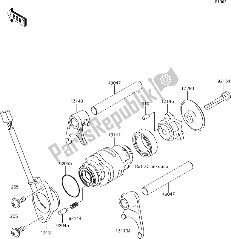 All parts for the 11 Gear Change Drum/shift Fork(s) of the Kawasaki KLX 110 2018