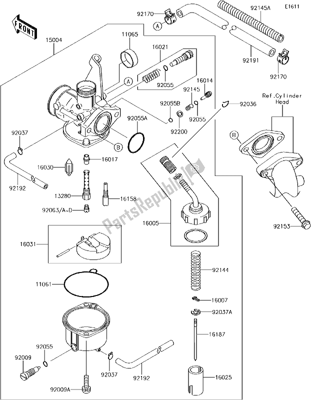 All parts for the 15 Carburetor of the Kawasaki KLX 110 2018