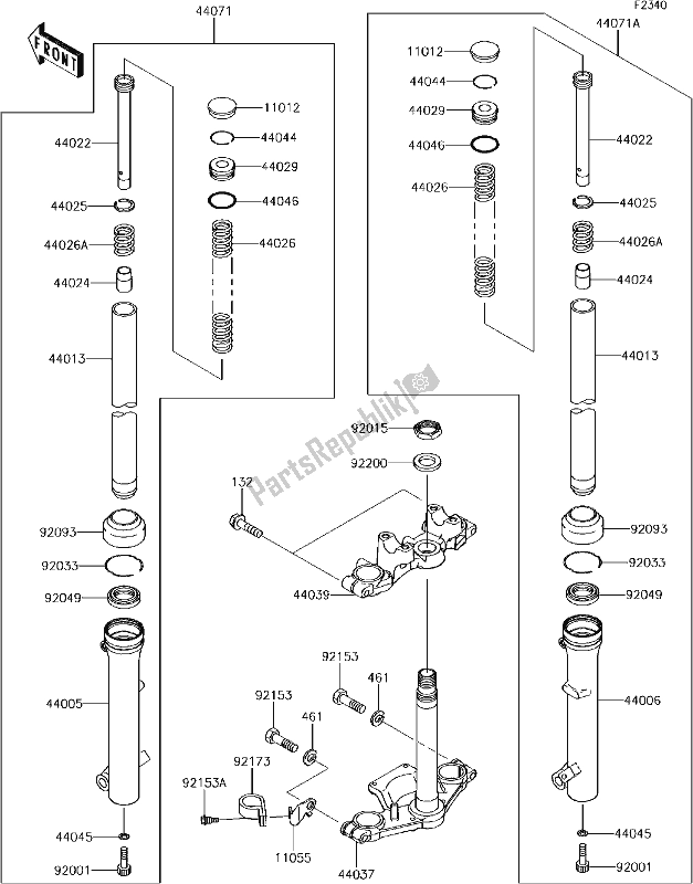 All parts for the 32 Front Fork of the Kawasaki KLX 110 2018