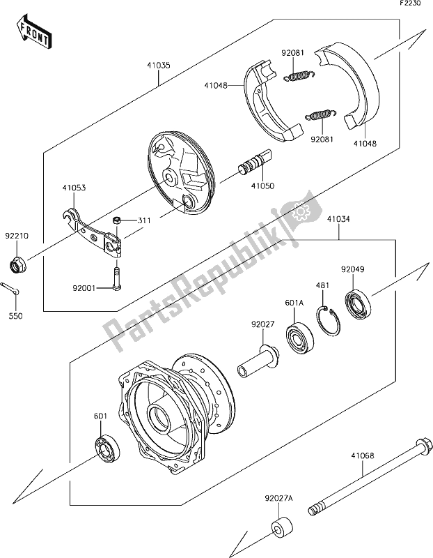 Alle onderdelen voor de 28 Front Hub van de Kawasaki KLX 110 2019