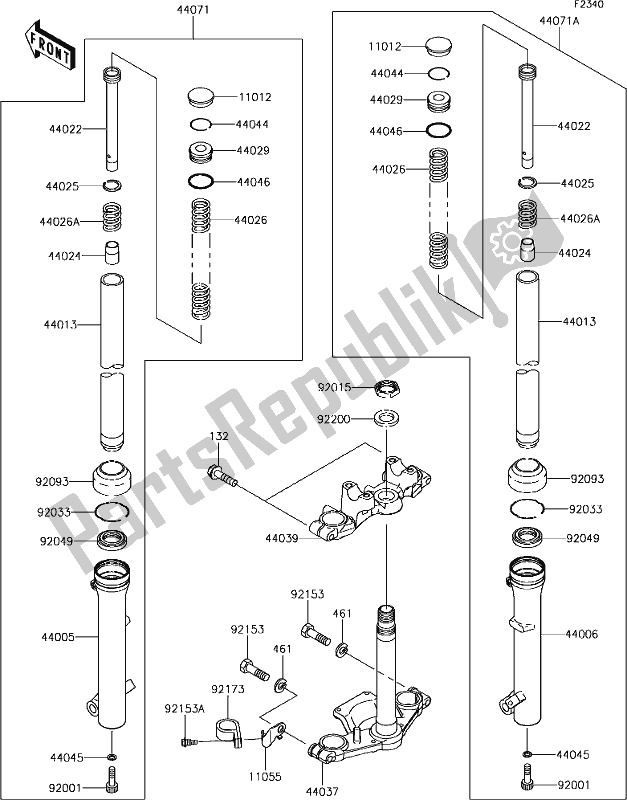 Alle onderdelen voor de 32 Front Fork van de Kawasaki KLX 110 2019