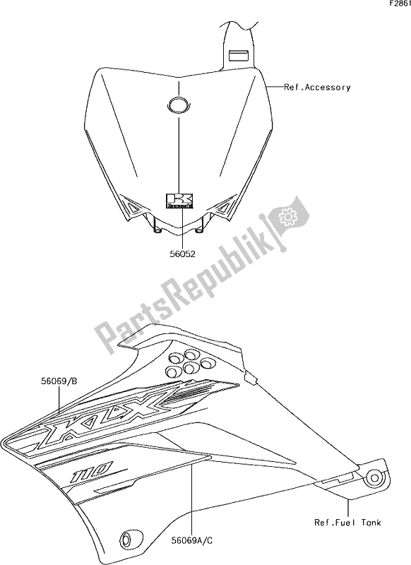 All parts for the 40 Decals(cff) of the Kawasaki KLX 110 2019