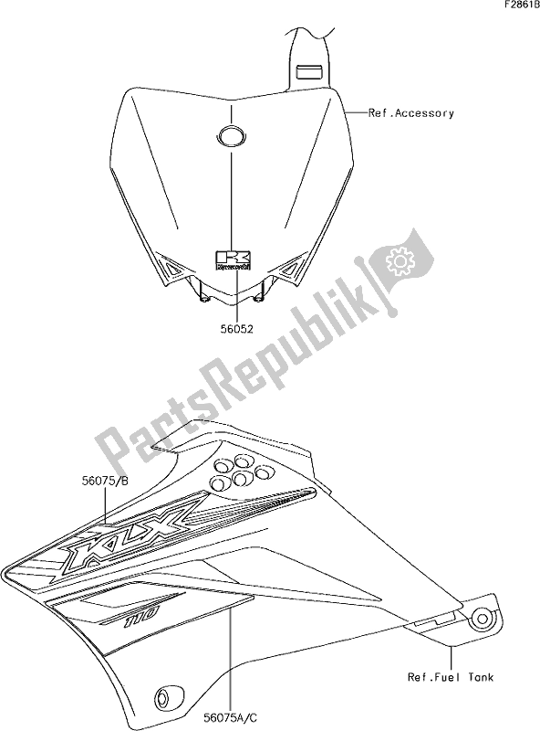 All parts for the 42 Decals(chf) of the Kawasaki KLX 110 2019