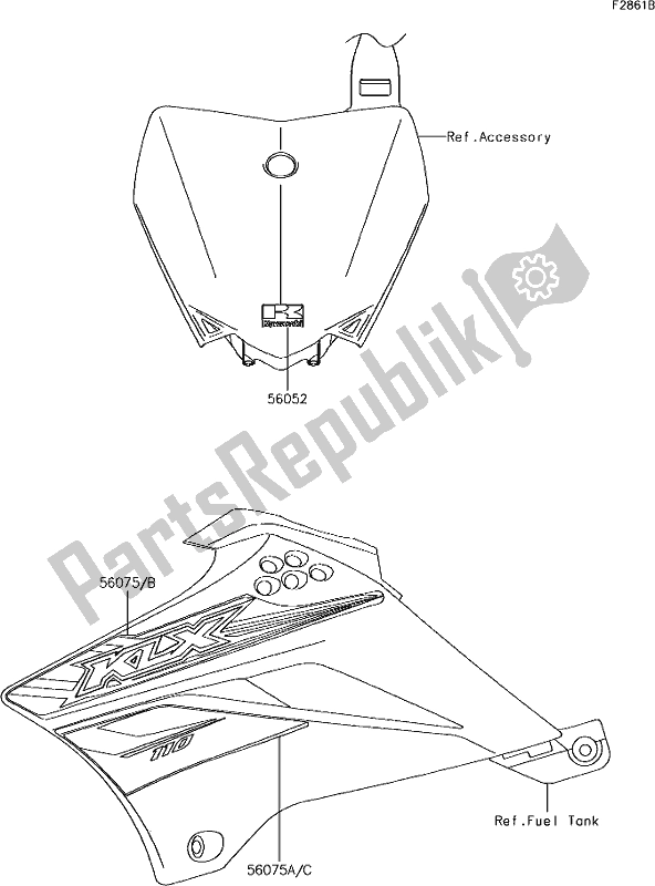 All parts for the 42 Decals(chf) of the Kawasaki KLX 110 2019