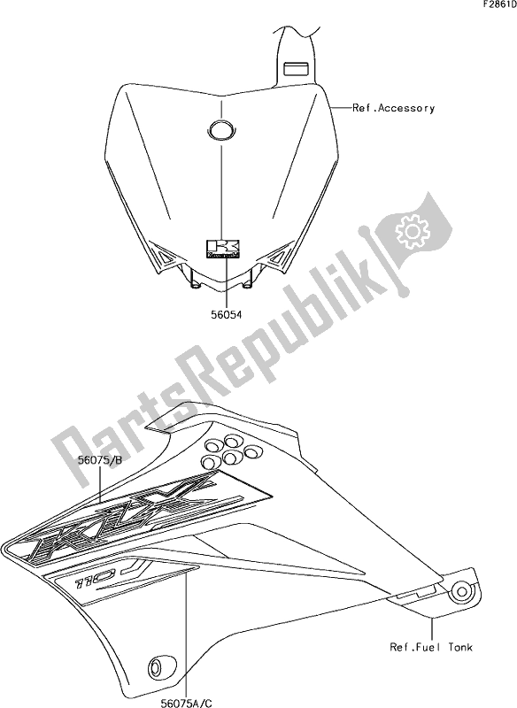 All parts for the 44 Decals(ckf) of the Kawasaki KLX 110 2019