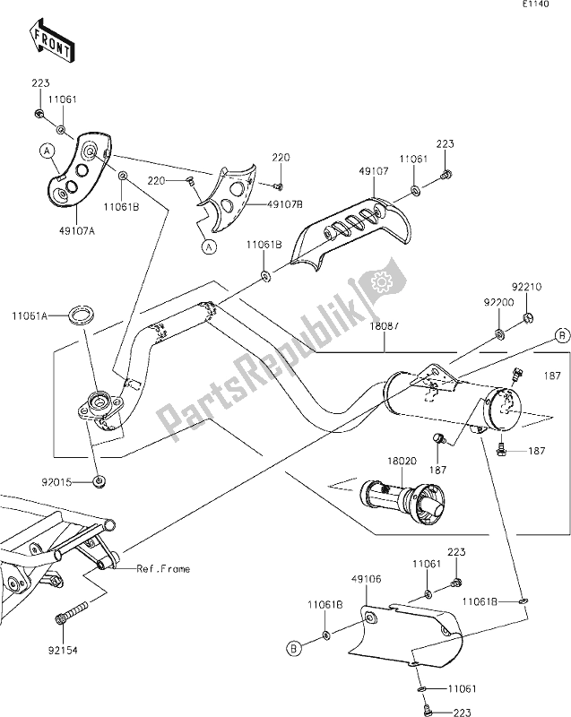Alle onderdelen voor de 4 Muffler(s) van de Kawasaki KLX 110 2020