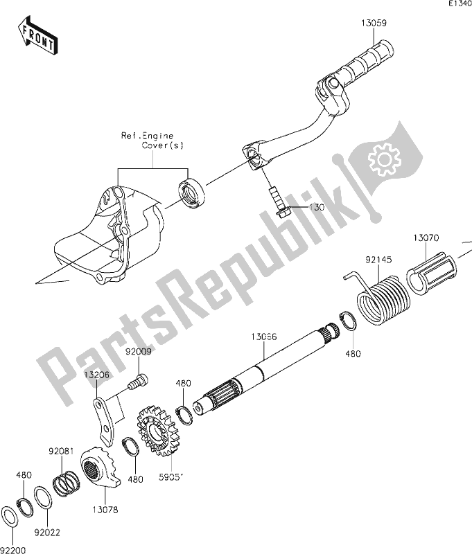 All parts for the 8 Kickstarter Mechanism of the Kawasaki KLX 110 2020