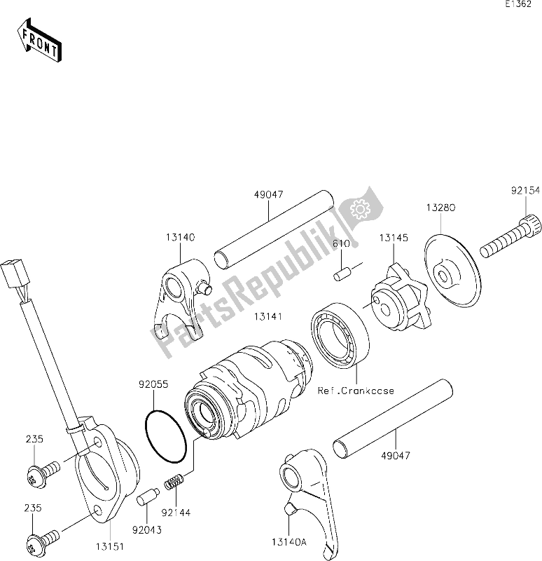 All parts for the 11 Gear Change Drum/shift Fork(s) of the Kawasaki KLX 110 2021