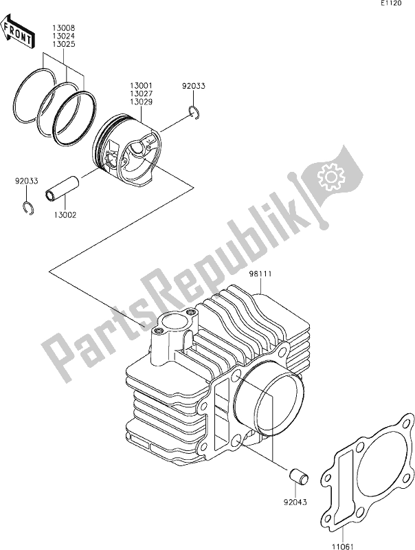 All parts for the 2 Cylinder/piston(s) of the Kawasaki KLX 110 2021