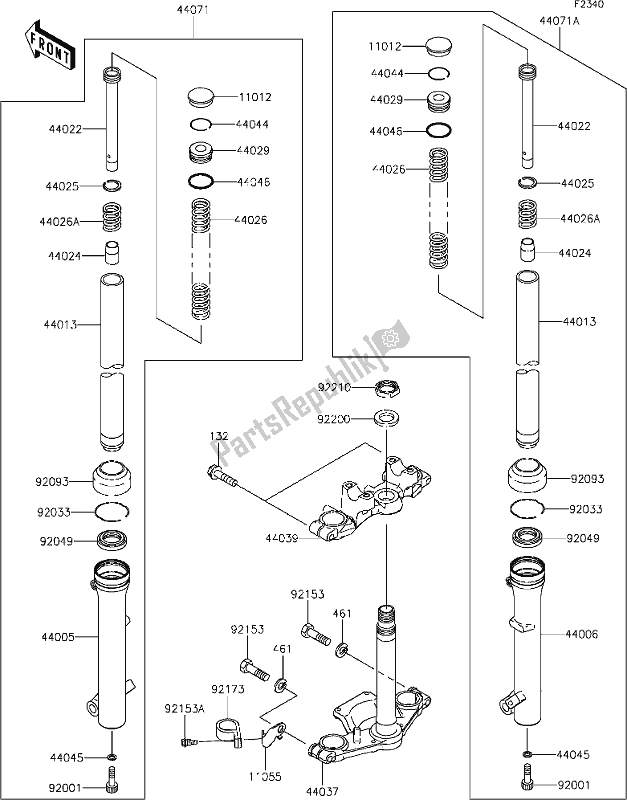 All parts for the 32 Front Fork of the Kawasaki KLX 110 2021