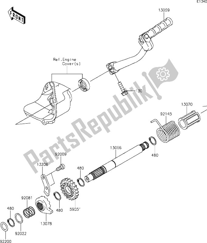 Wszystkie części do 8 Kickstarter Mechanism Kawasaki KLX 110 2021