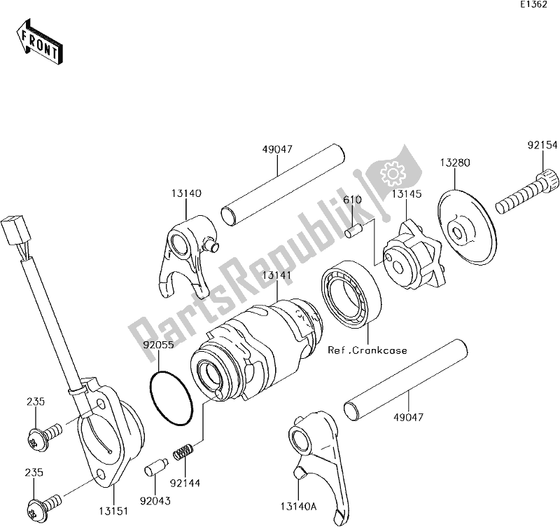 Alle onderdelen voor de 11 Gear Change Drum/shift Fork(s) van de Kawasaki KLX 110L 2017