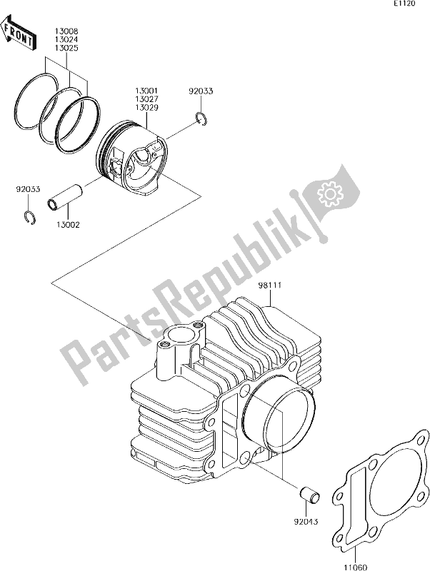 Alle onderdelen voor de 2 Cylinder/piston(s) van de Kawasaki KLX 110L 2018