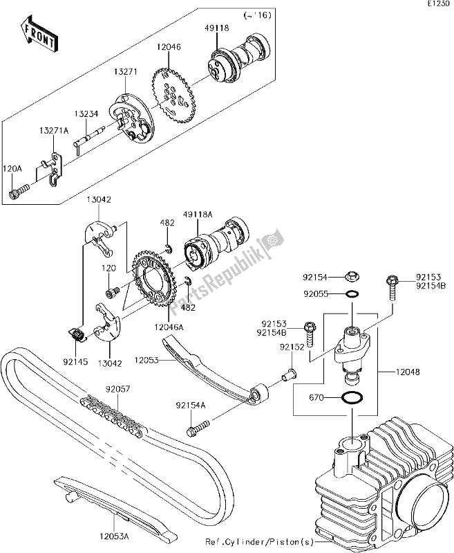 Alle onderdelen voor de 6 Camshaft(s)/tensioner van de Kawasaki KLX 110L 2018