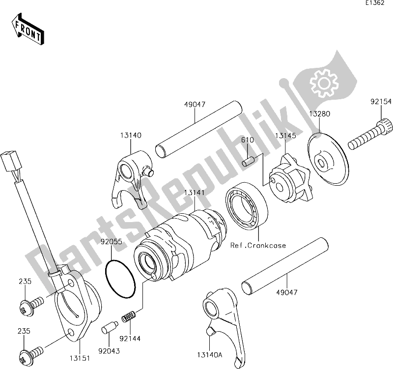 Alle onderdelen voor de 11 Gear Change Drum/shift Fork(s) van de Kawasaki KLX 110L 2019