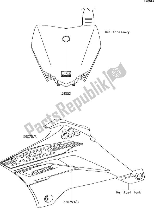 Todas as partes de 41 Decals(dgf) do Kawasaki KLX 110L 2019