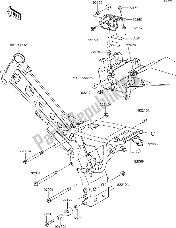 Todas as partes de 21 Engine Mount do Kawasaki KLX 110L 2020