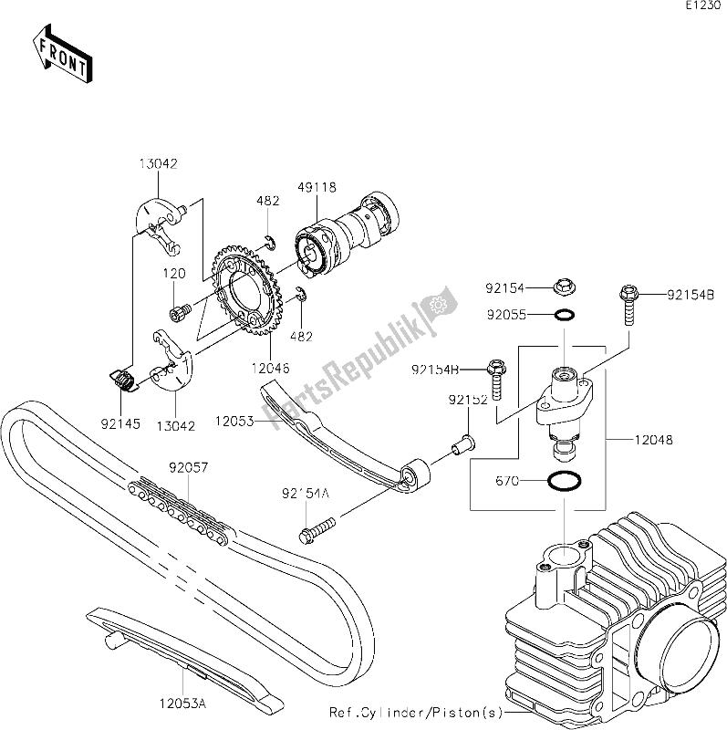 Alle onderdelen voor de 6 Camshaft(s)/tensioner van de Kawasaki KLX 110L 2020