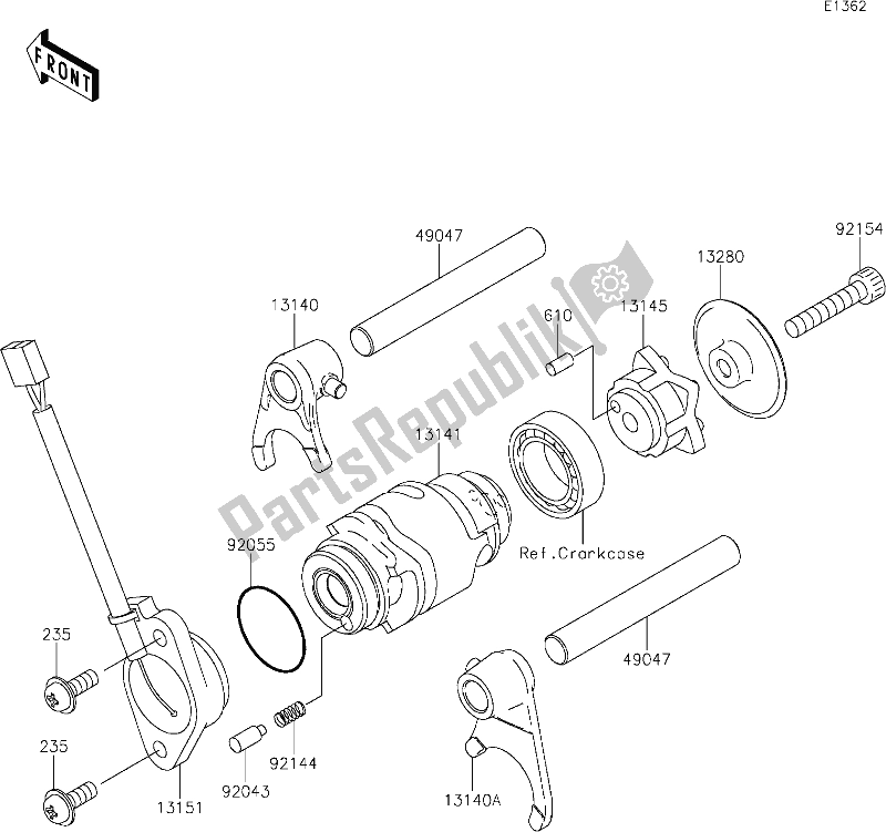 All parts for the 11 Gear Change Drum/shift Fork(s) of the Kawasaki KLX 110L 2021