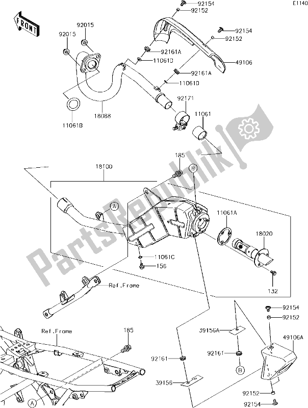 All parts for the 4 Muffler(s) of the Kawasaki KLX 140 2018