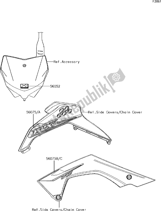 All parts for the 43 Decals(ahf) of the Kawasaki KLX 140 2018