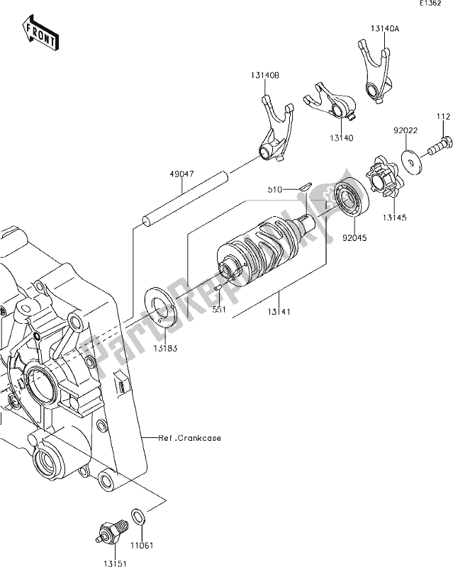 All parts for the 10 Gear Change Drum/shift Fork(s) of the Kawasaki KLX 140 2019