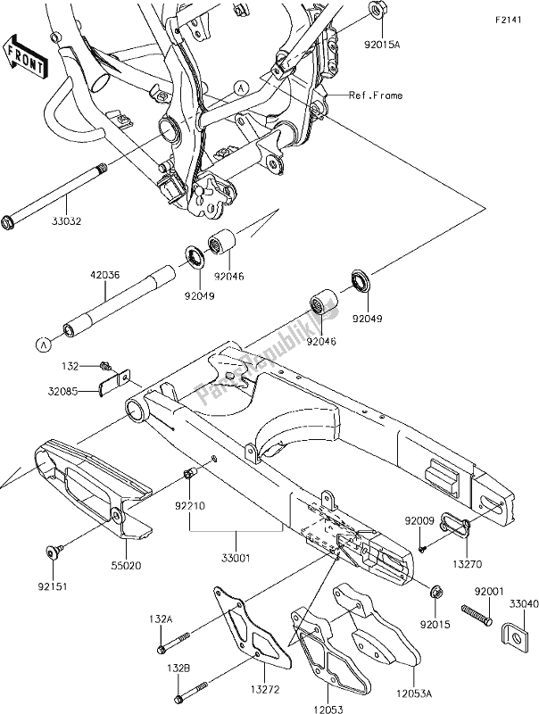 Alle onderdelen voor de 21 Swingarm van de Kawasaki KLX 140 2019