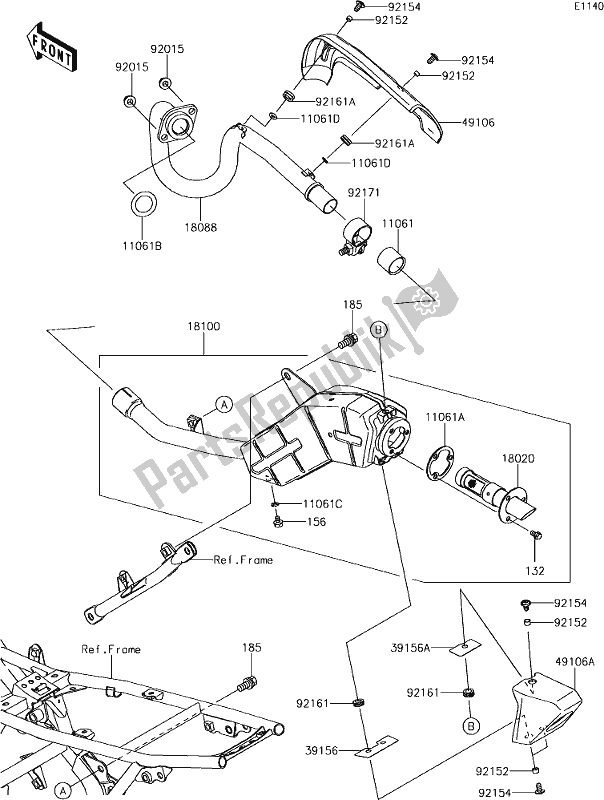 Alle onderdelen voor de 4 Muffler(s) van de Kawasaki KLX 140 2019