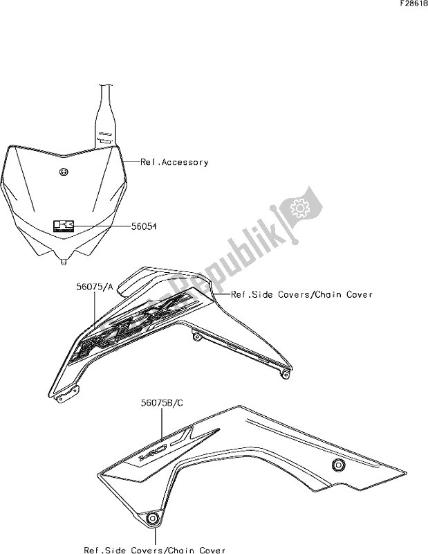 All parts for the 46 Decals(akf) of the Kawasaki KLX 140 2019